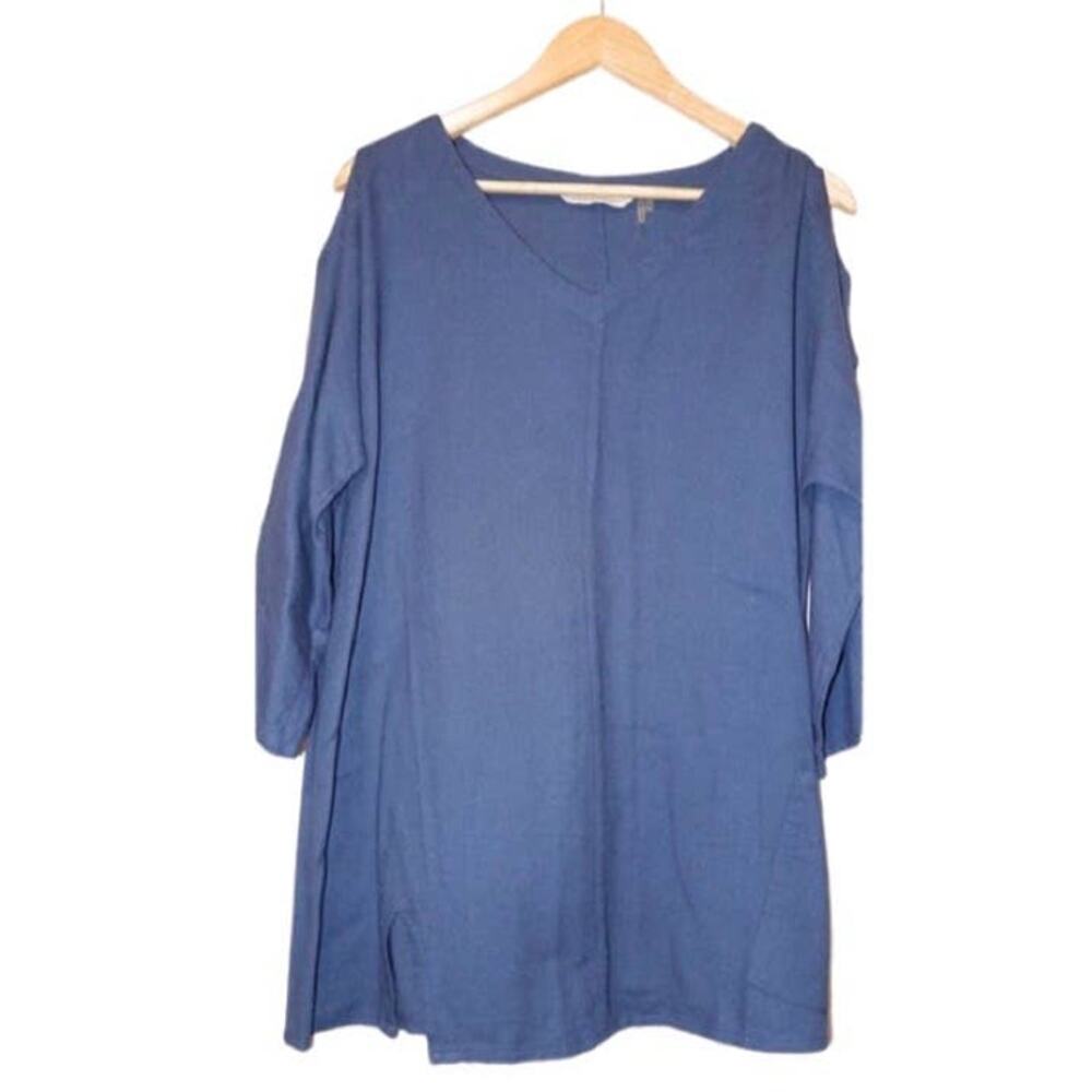 Soft surroundings blue tunic dress with cold shoulders and sleeve openings